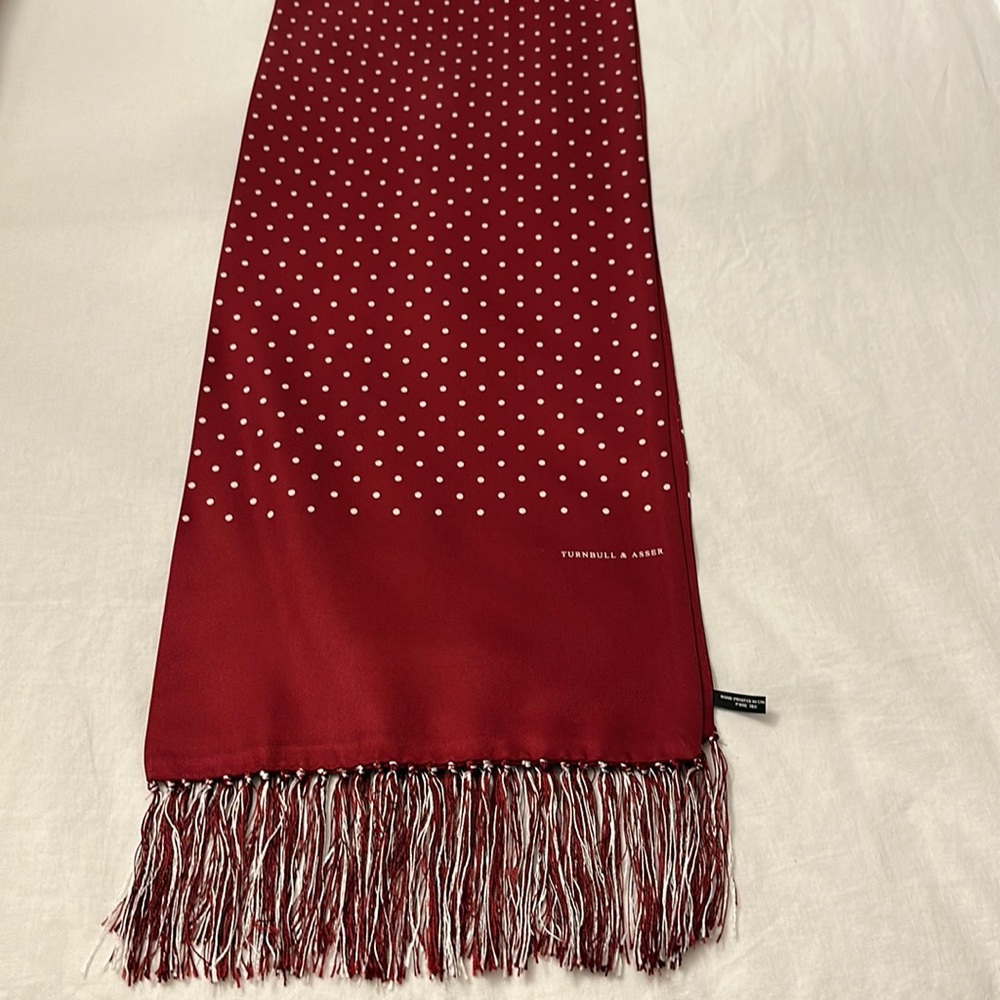 EUC Turnbull & Asser wine spotted silk tasseled scarf